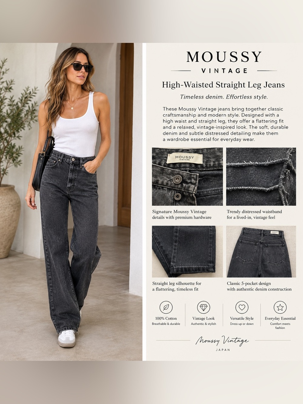 🖤 MOUSSY VINTAGE High-Waisted Denim Black Jeans 26 - Picture 2 of 8